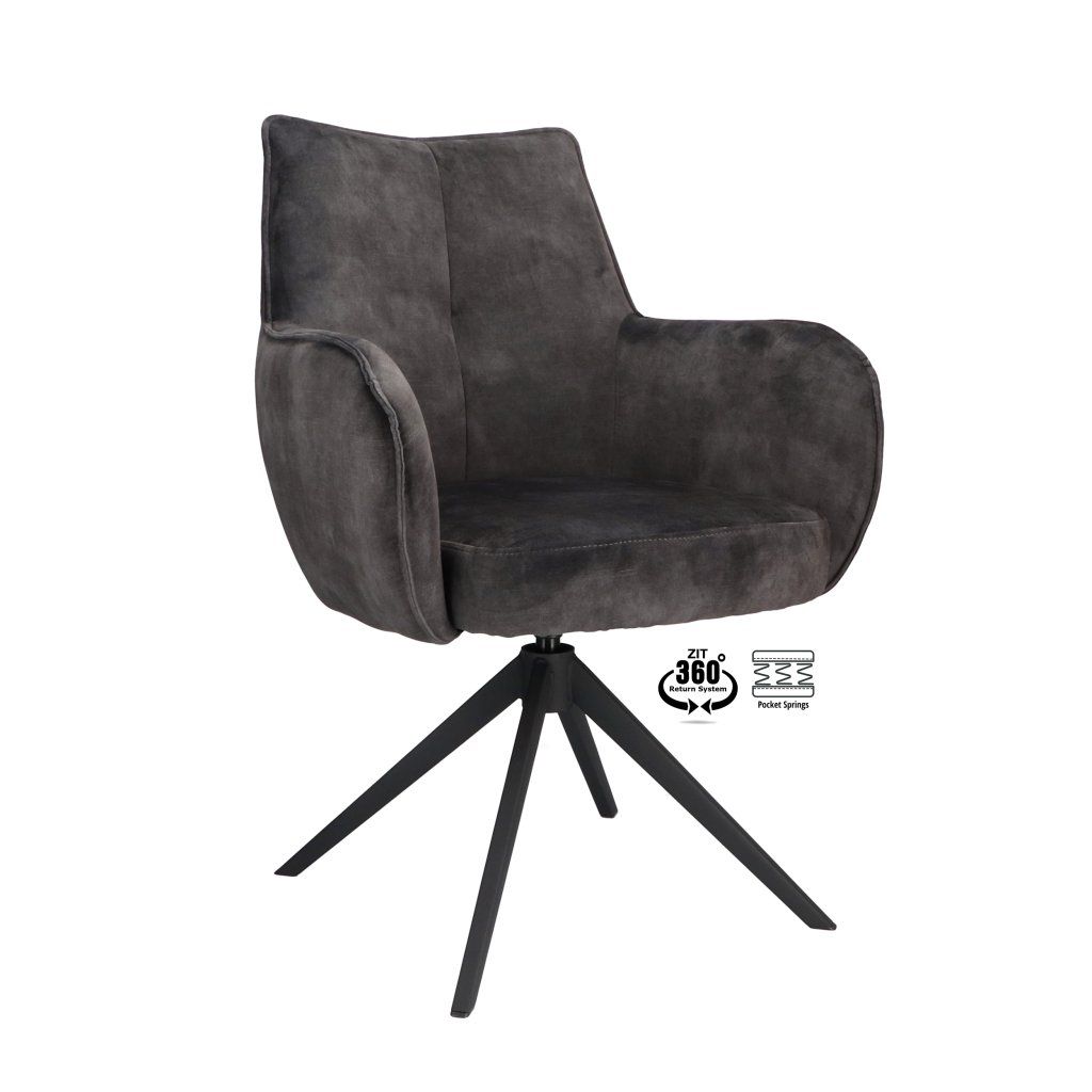 Židle s područkami Dana Stof Gear  Steel 149 Leg Black 360° Return-system (Color Steel 149)